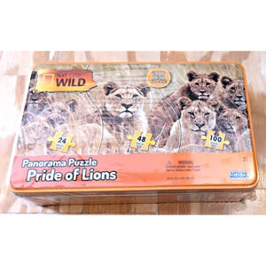 New Sealed Nat Geo Wild Panorama Puzzle Pride of Lions 3 in 1 Tin Box Puzzle
